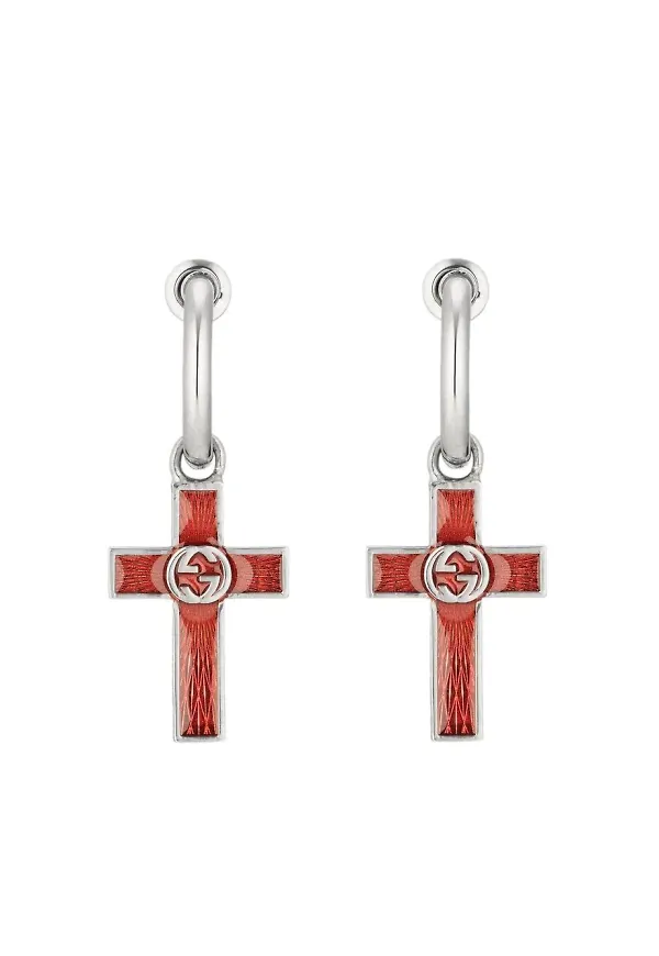 Gucci örhänge med kors - Silverfärgad