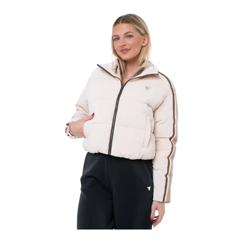 Guess, Jacka, Dam, S, Polyester, Pufferjacka - Beige, Hög Krage, Lång Ärm
