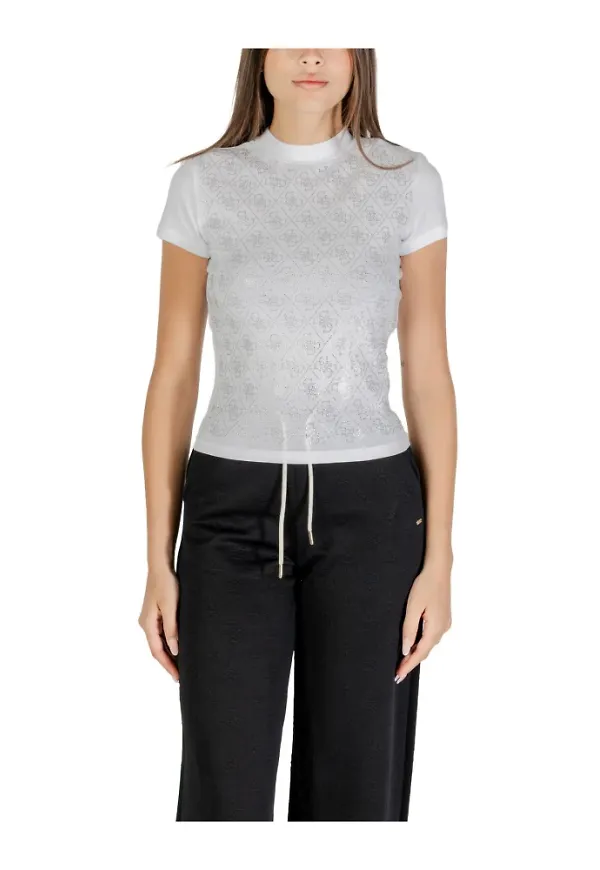 Guess, Topp, Dam, L, Bomull, Vit Turtleneck Kortärmad T-shirt