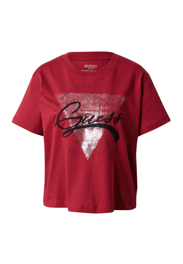 GUESS T-shirt vinröd / svart / silver