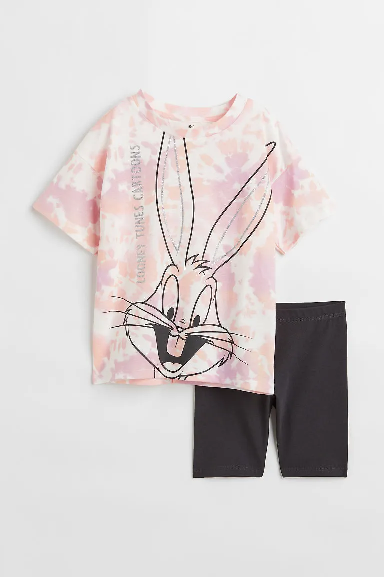 H & M - 2-delat set med tryck - Rosa