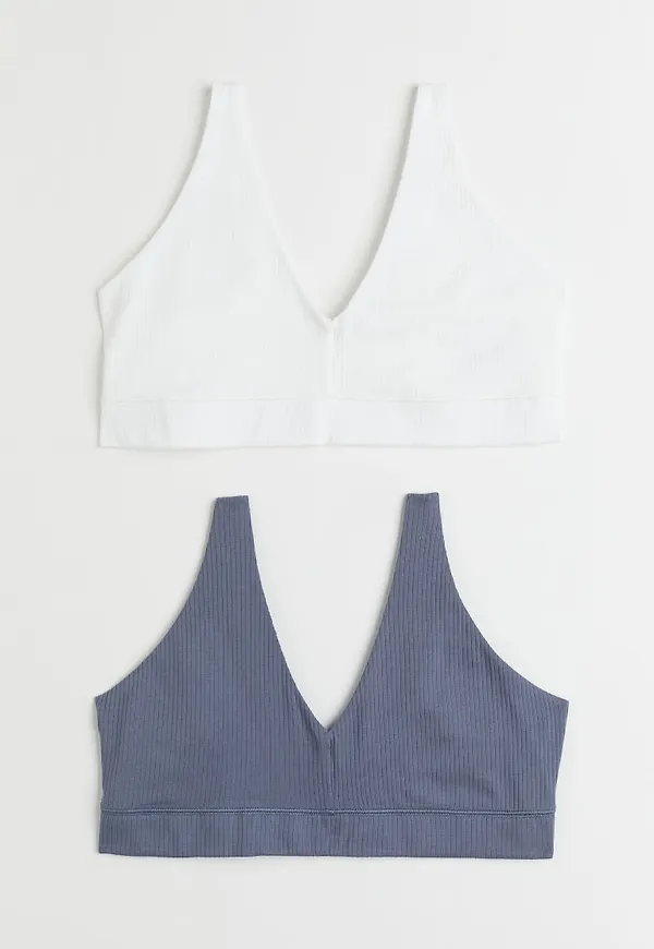 H & M - 2-pack non-padded jersey bra tops - Blå
