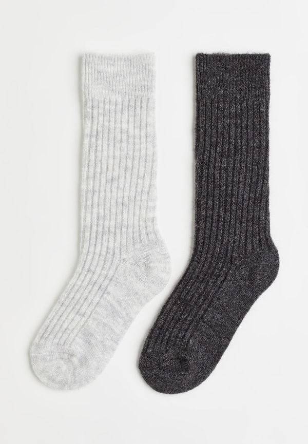 H & M - 2-pack strumpor i ullmix - Grå