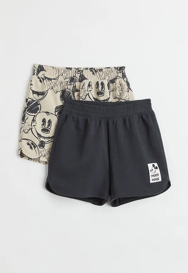 H & M - 2-pack sweatshirtshorts med tryck - Beige