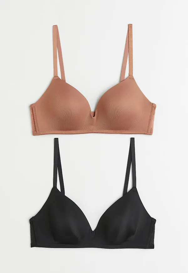 H & M - 2-pack vadderad bh i micro - Beige