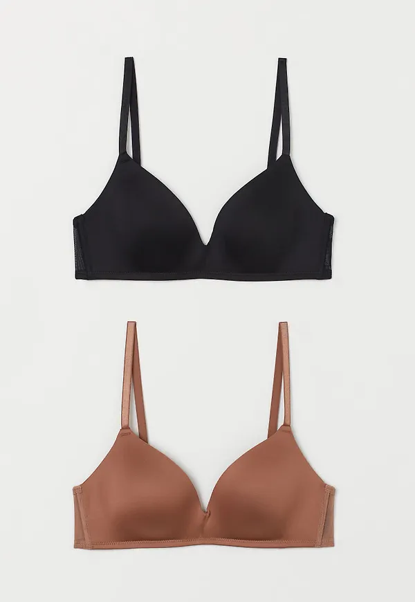 H & M - 2-pack vadderad bh i micro - Beige