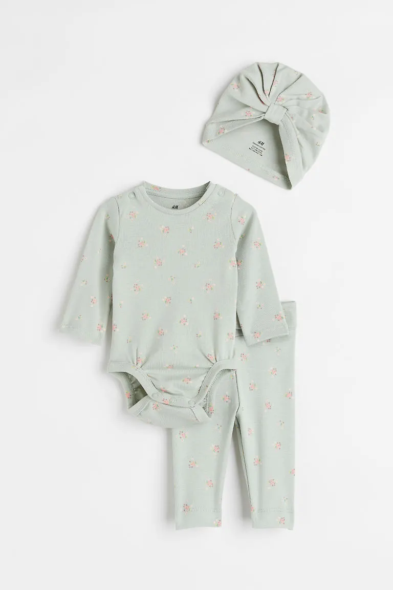 H & M - 3-delat set i bomull - Grön