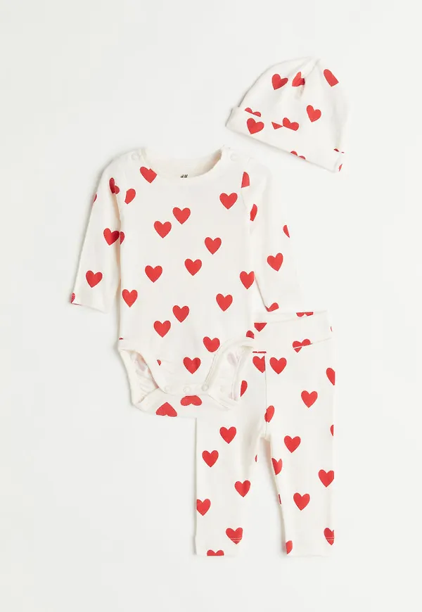 H & M - 3-delat set i bomull - Vit