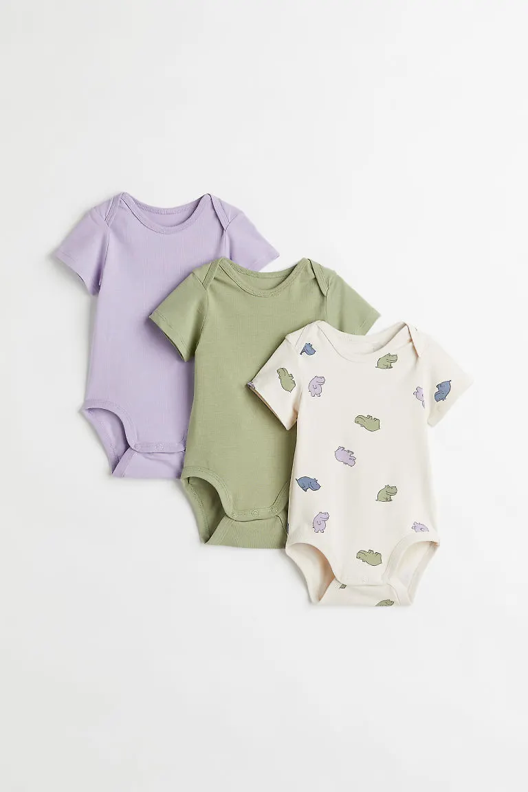 H & M - 3-pack kortärmad body - Grön