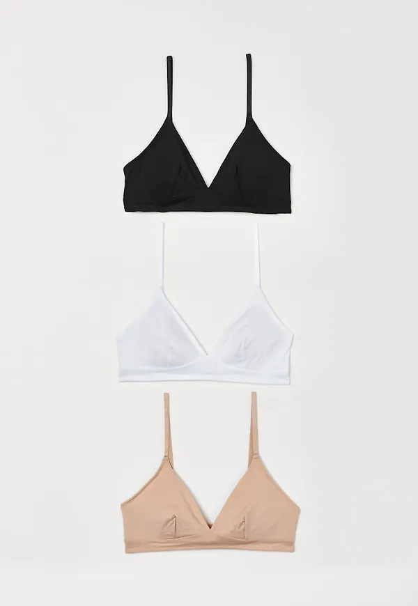H & M - 3-pack mjuk bh i micro - Beige