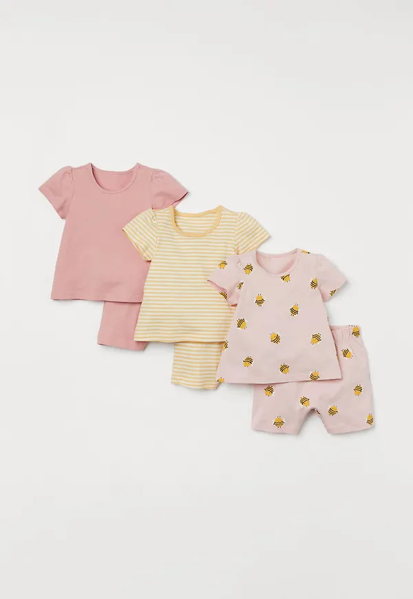 H & M - 3-pack trikåpyjamas - Rosa