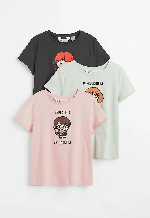 H & M - 3-pack trikåtopp med tryck - Rosa