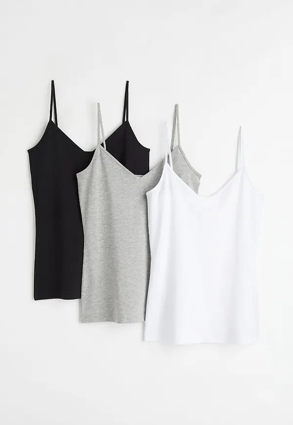 H & M - 3-pack v-ringat linne i bomull - Svart