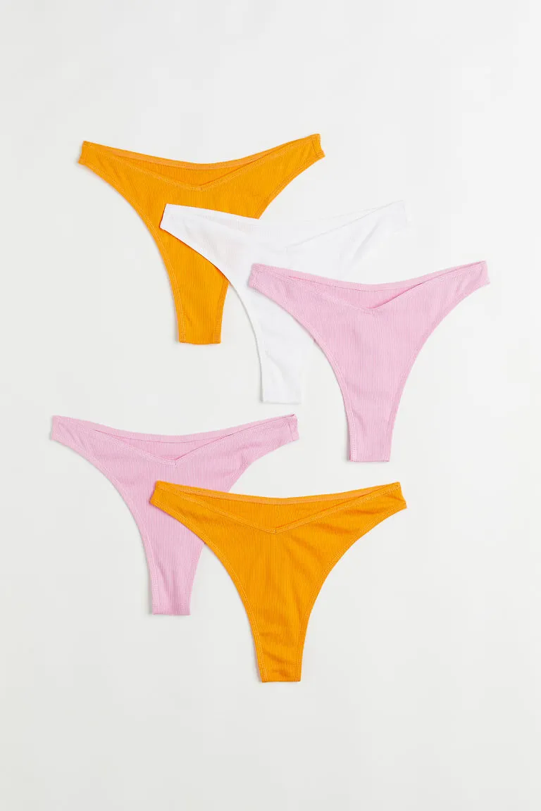 H & M - 5-pack ribbad trosa thong - Gul