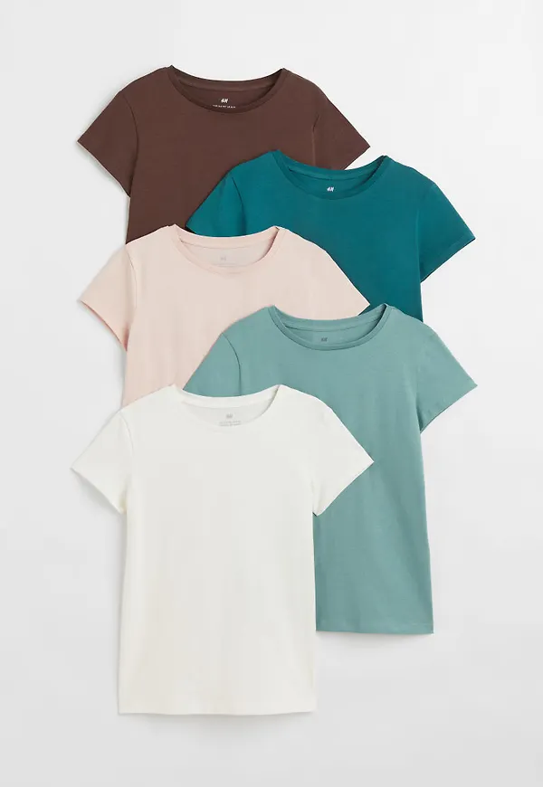 H & M - 5-pack t-shirt i bomull - Turkos