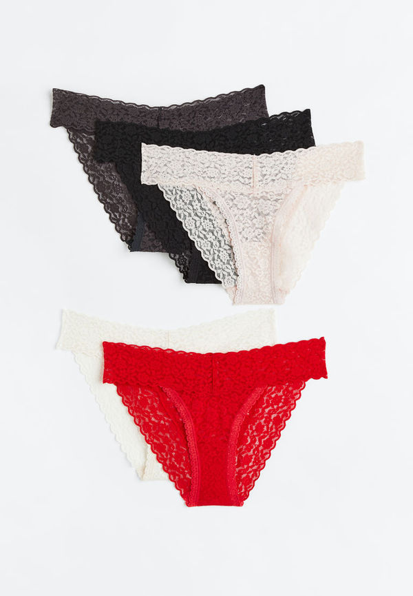 H & M - 5-pack trosa bikini i spets - Röd