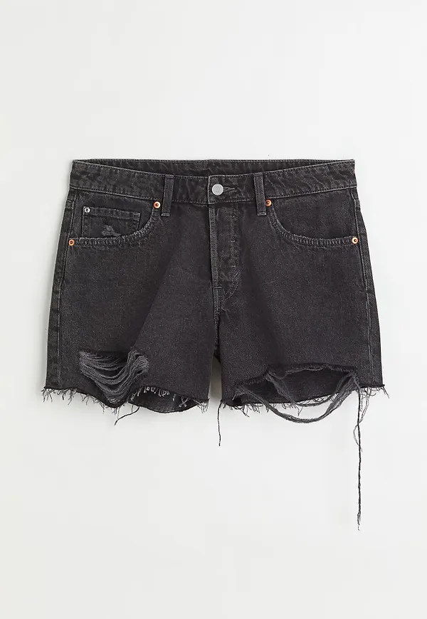 H & M - 90's Boyfriend Low Jeansshorts - Svart