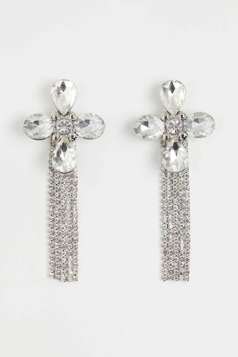H & M - Blomformade strassörhängen - Silver
