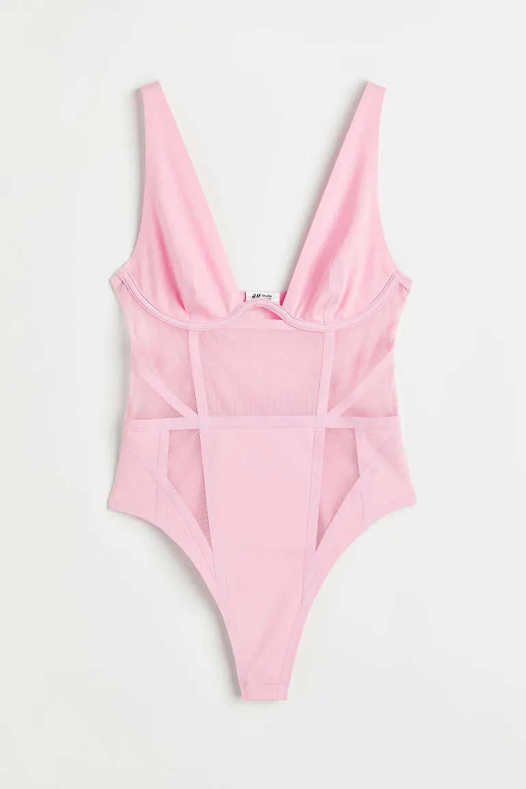 H & M - Body med meshdetaljer - Rosa
