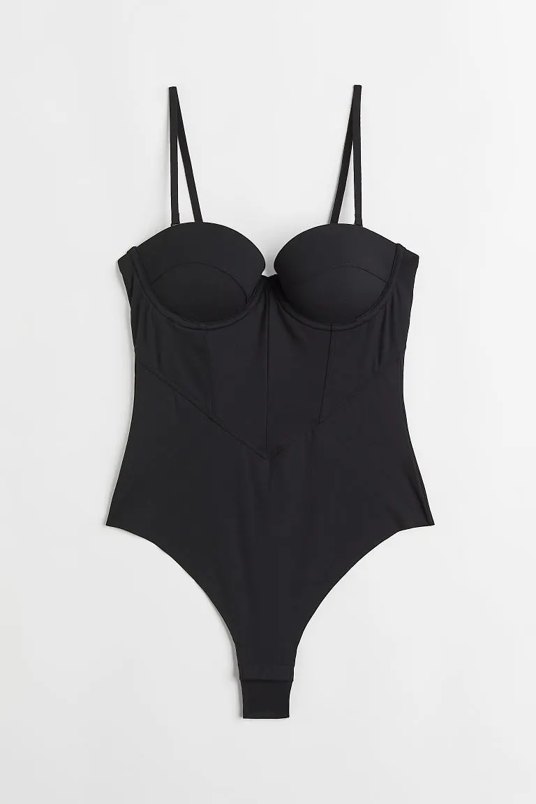 H & M - Body med vadderade kupor - Svart