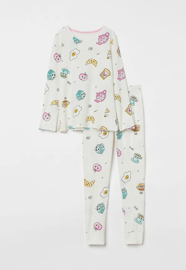 H & M - Bomullspyjamas - Vit