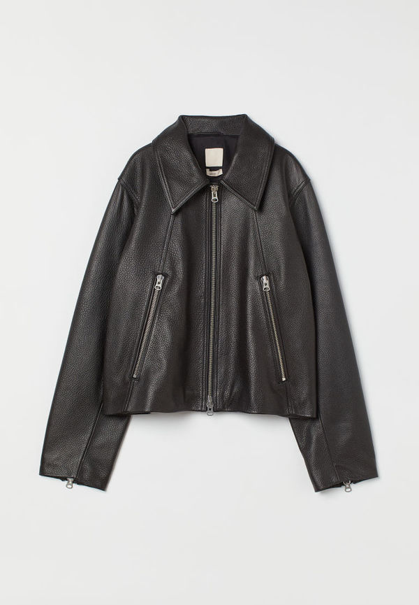 H & M - Boxy leather jacket - Svart