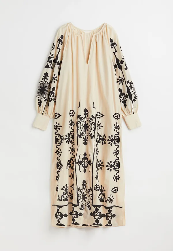 H & M - Broderad bomullsklänning - Vit