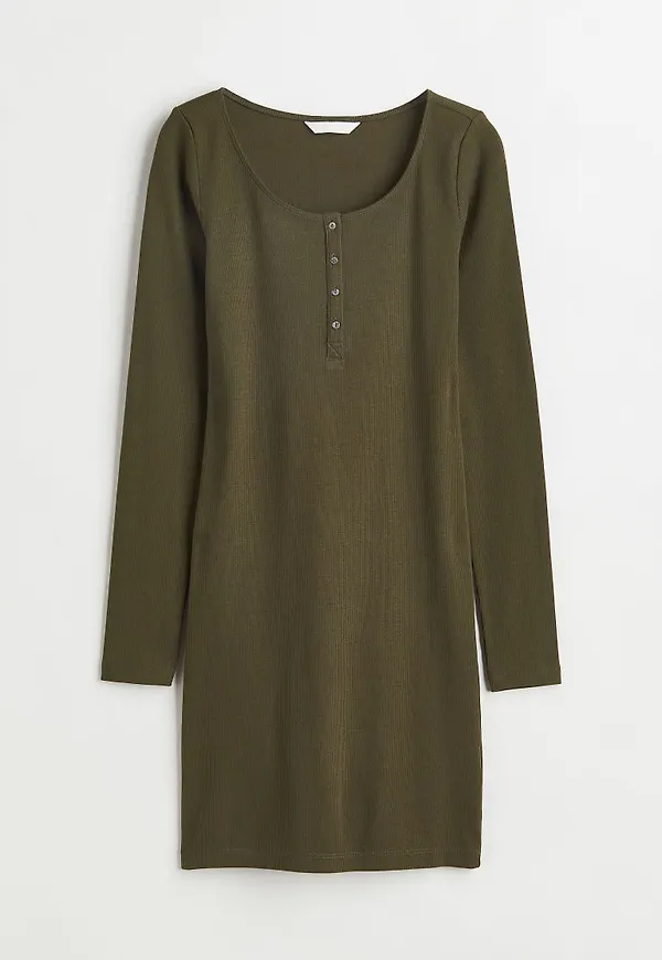 H & M - Button-top jersey dress - Grön