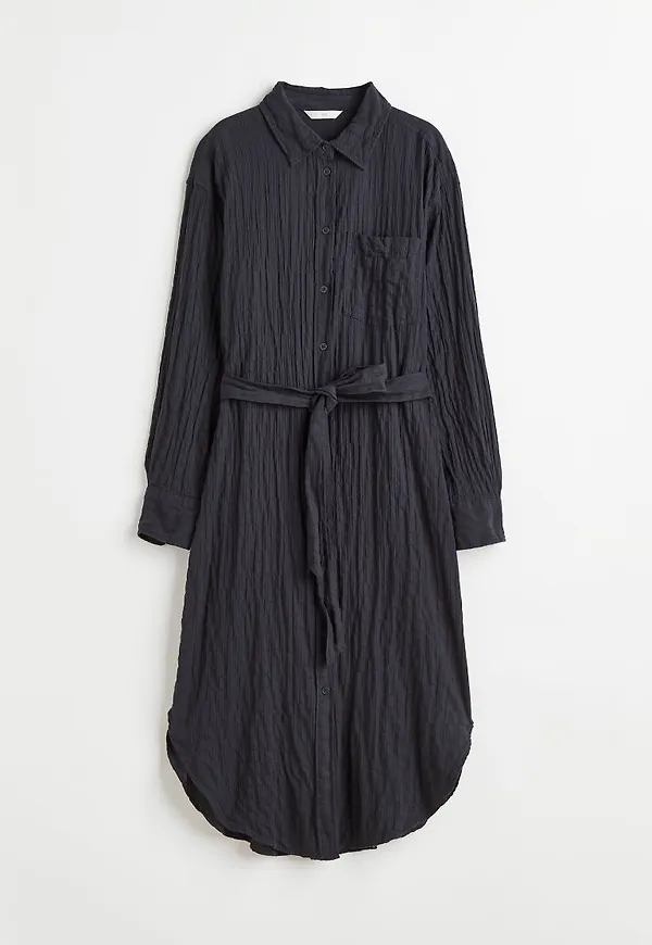 H & M - Crinkled shirt dress - Svart
