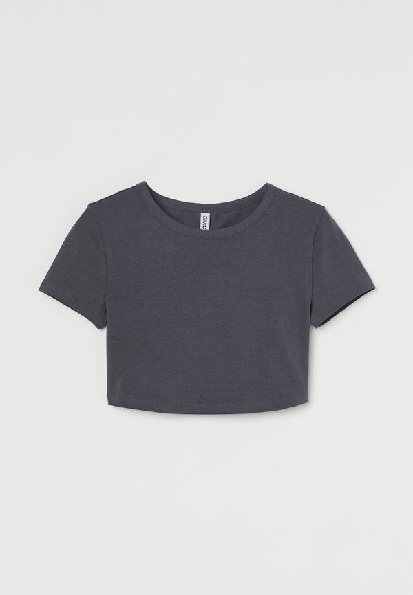 H & M - Croppad bomullstopp - Grå
