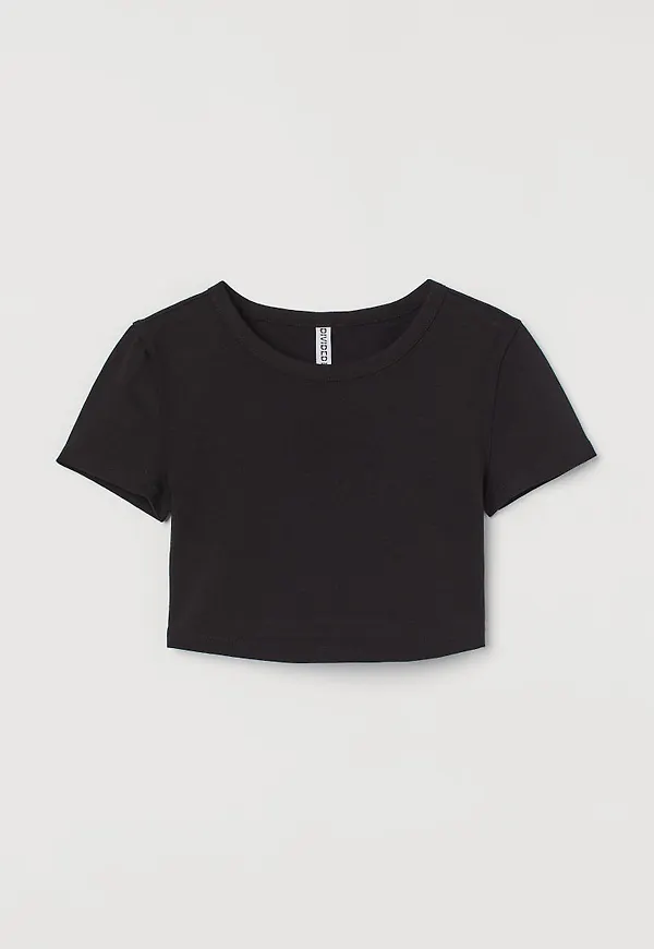 H & M - Croppad bomullstopp - Svart