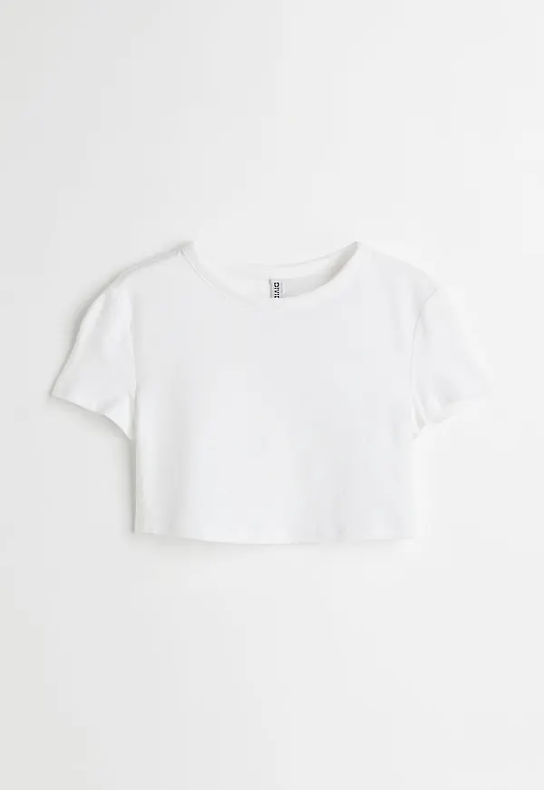 H & M - Croppad bomullstopp - Vit