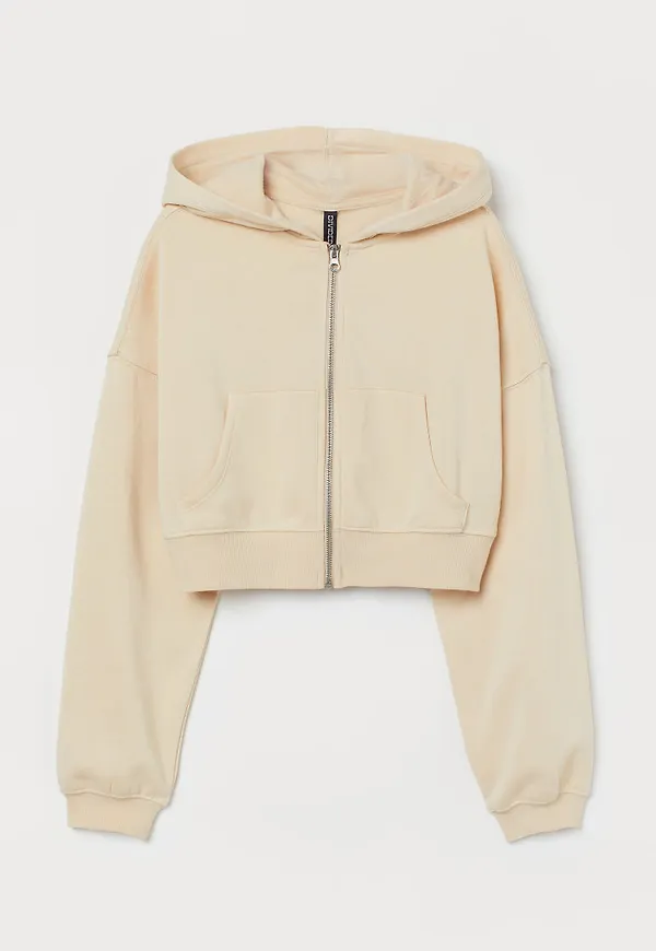 H & M - Croppad huvtröja - Beige