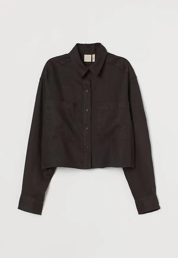 H & M - Croppad linskjorta - Brun