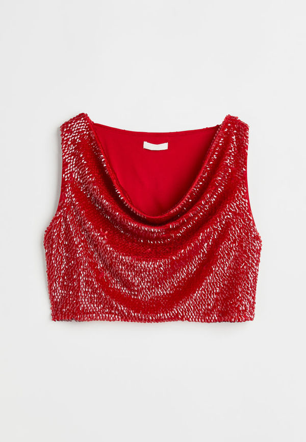 H & M - Croppad paljettopp - Röd