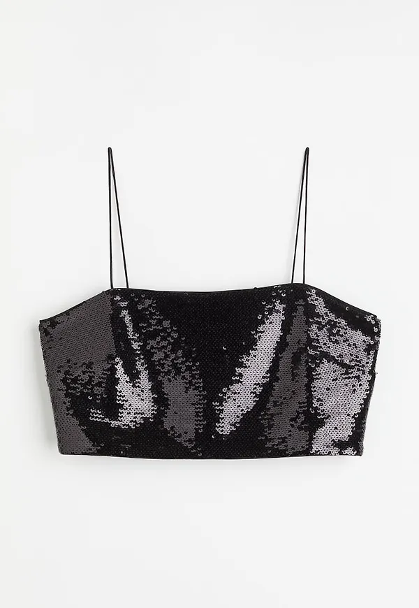 H & M - Croppad paljettopp - Svart