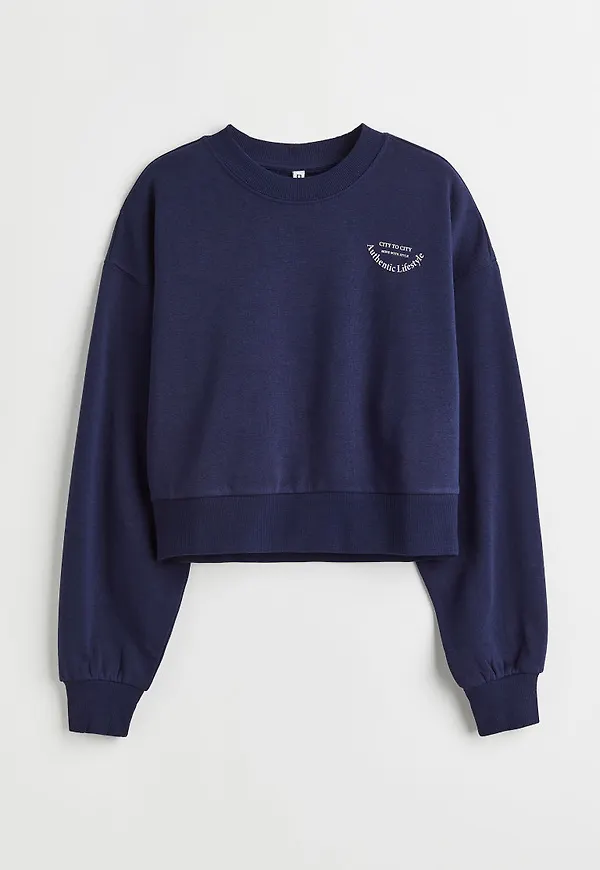 H & M - Croppad sweatshirt - Blå