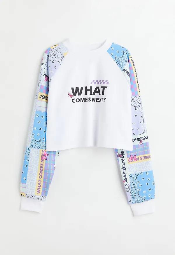 H & M - Croppad sweatshirt - Vit
