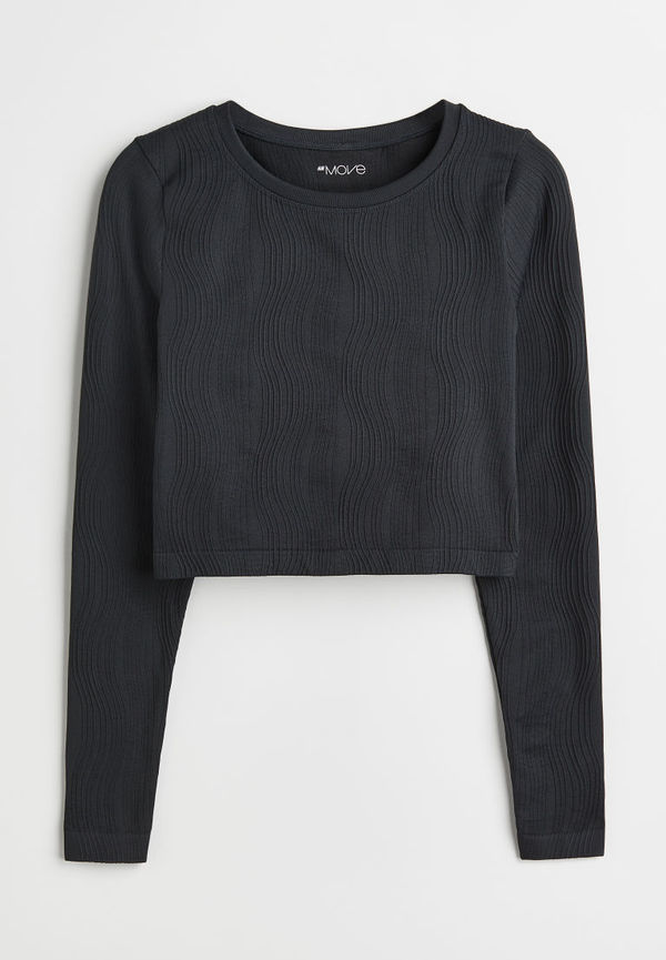 H & M - Croppad träningstopp seamless - Grå