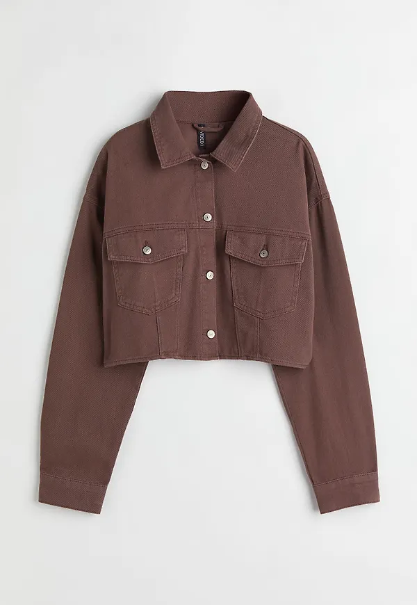 H & M - Croppad twilljacka - Brun