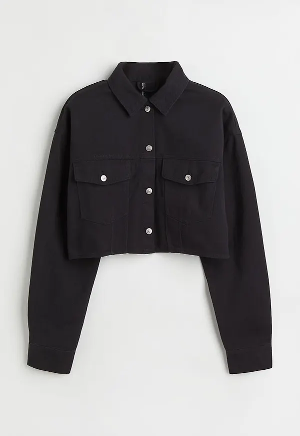 H & M - Croppad twilljacka - Svart