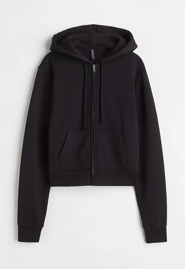 H & M - Cropped zip-through hoodie - Svart