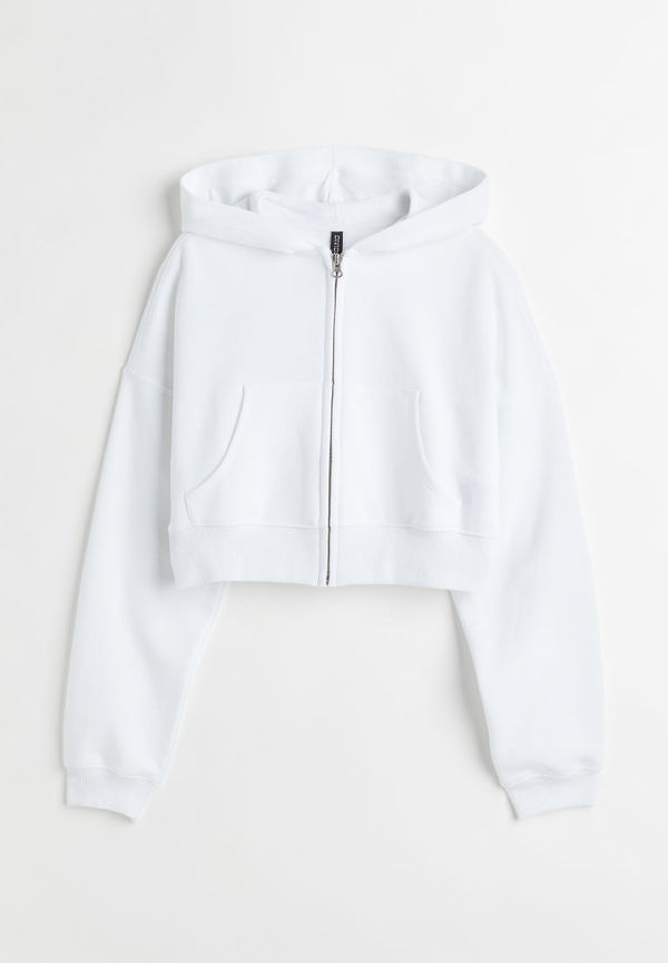 H & M - Cropped zip-through hoodie - Vit