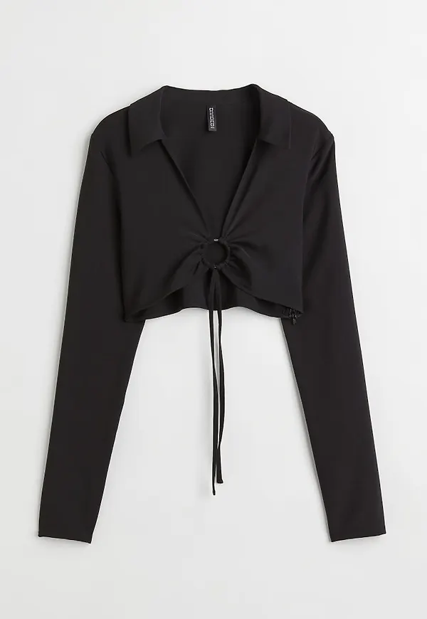 H & M - Croptop med krage - Svart
