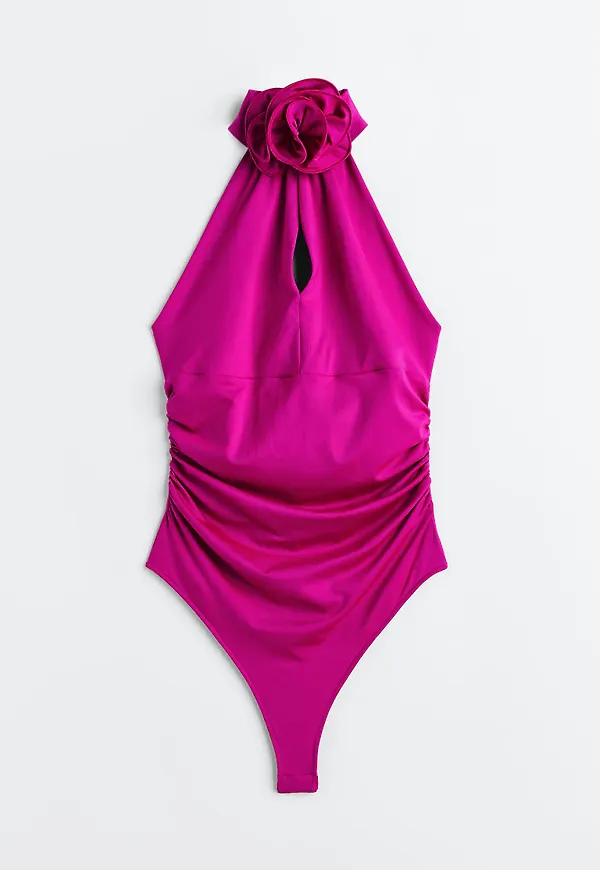 H & M - Draperad halterneck-body - Rosa