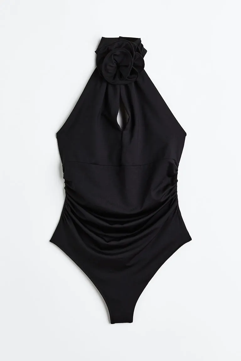 H & M - Draperad halterneck-body - Svart