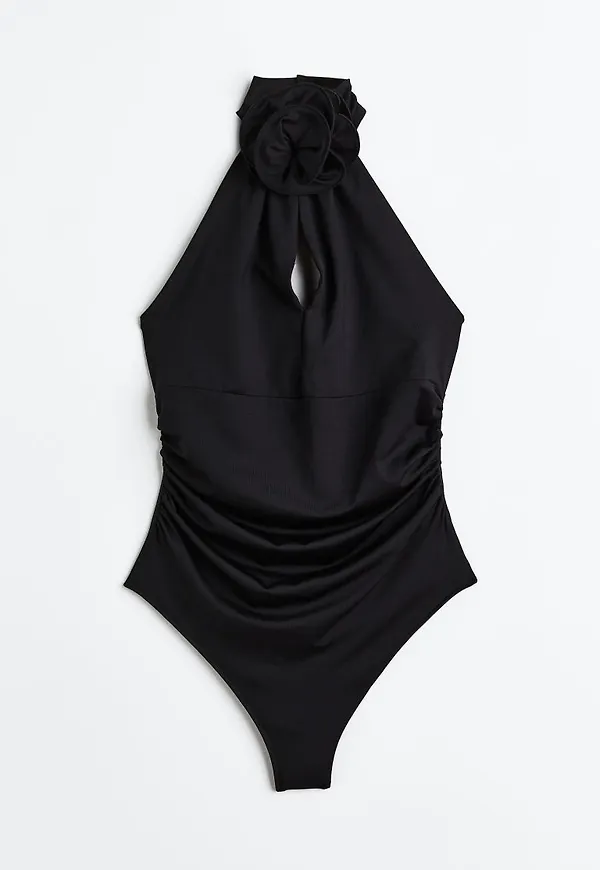H & M - Draperad halterneck-body - Svart