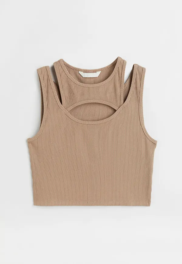 H & M - Dubblerad croptop - Beige
