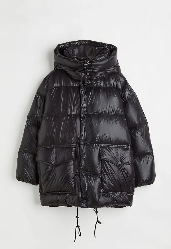 H & M - Dunjacka med huva - Svart