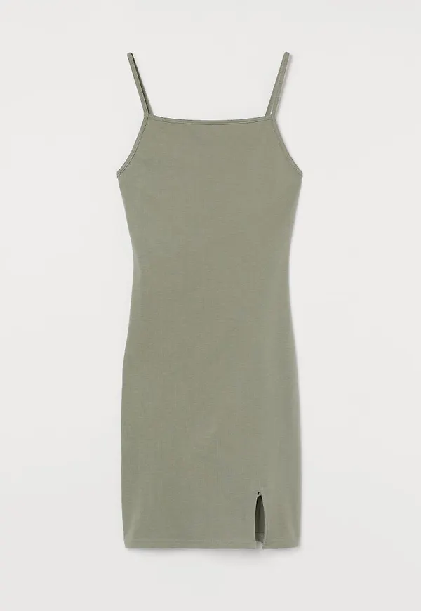H & M - Figurnära trikåklänning - Grön